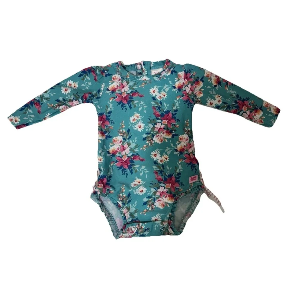 Ruffle Butts One‎ Piece Long Sleeve Swimsuit Rash Guard Floral 12-18 months